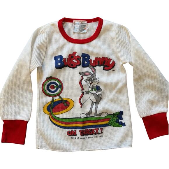 Vintage 80s Bugs Bunny Kids Waffle Thermal Graphic Top - Picture 1 of 4